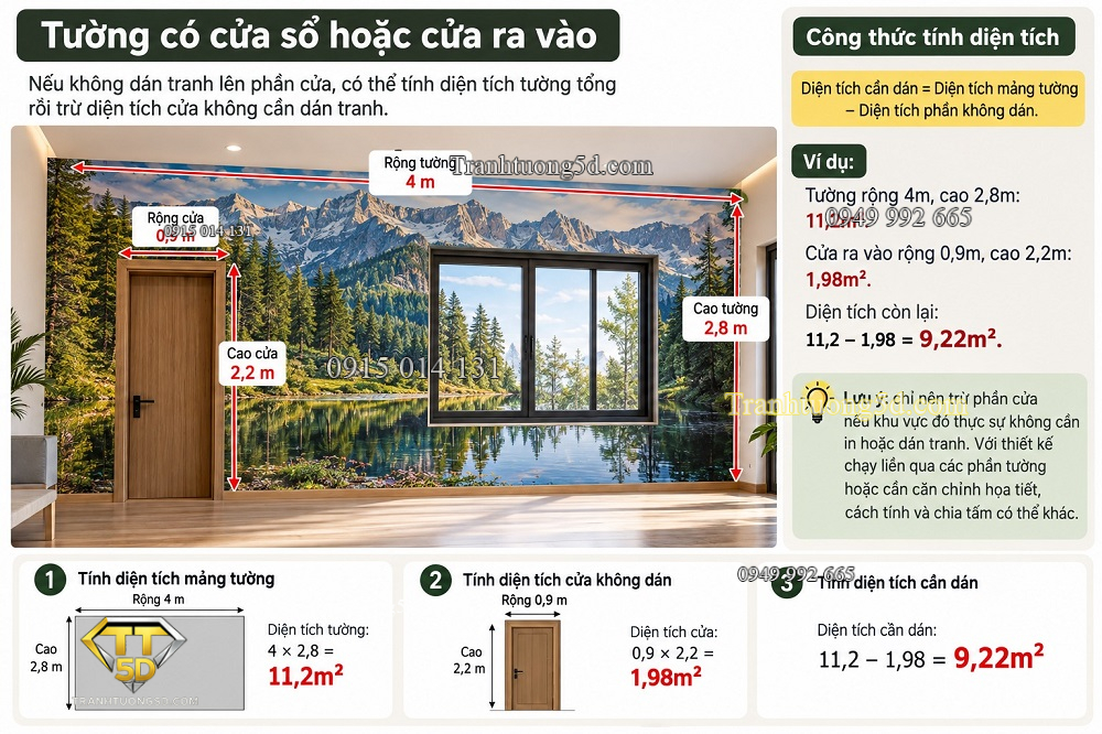Cách đo diện tích tường có cửa sổ hoặc cửa ra vào