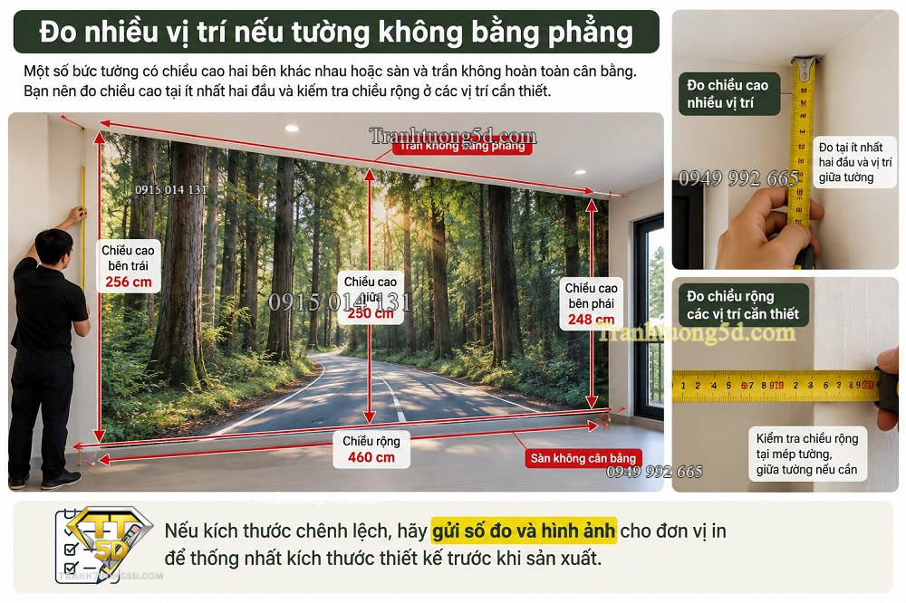 Chú ý đo nhiều vị trí nếu tường không bằng phẳng