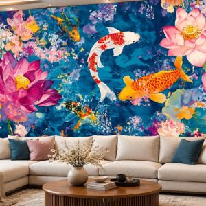 Tranh dán tường cá chép hoa sen nghệ thuật phòng khách ab1317926364