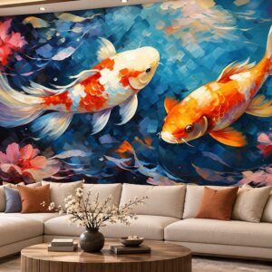 Tranh dán tường cá chép koi nghệ thuật màu sắc phòng khách ab1410991892