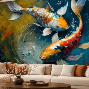 Tranh dán tường cá chép nghệ thuật sơn dầu phòng khách ab559015147