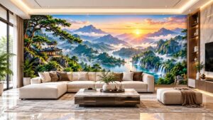 Tranh dán tường phòng khách đẹp theo kích thước
