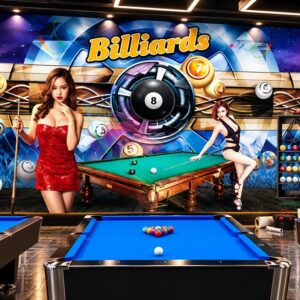 Tranh dán tường quán bida phong cách billiards hiện đại bida610202617