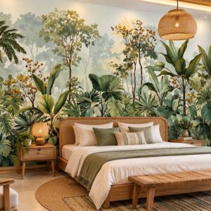 Tranh dán tường rừng nhiệt đới lá xanh homestay ab1815820741