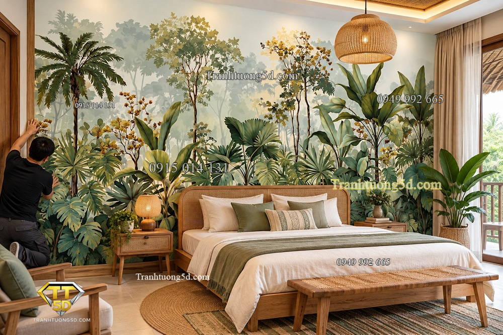 Tranh dán tường rừng nhiệt đới lá xanh homestay ab1815820741 Tranh dán tường rừng nhiệt đới lá xanh homestay ab1815820741