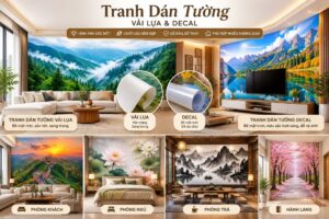 Tranh dán tường vải lụa và decal trong không gian nội thất