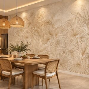 Tranh lá cây nhiệt đới nét mảnh tông be dán tường cạnh bếp ăn ab2055113229