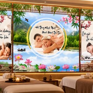 Tranh lam sóng dán tường spa dưỡng sinh hoa sen thiên nhiên bp49190