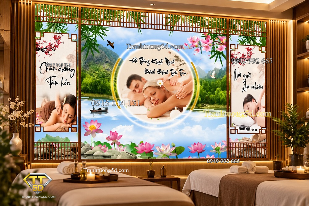 Tranh lam sóng dán tường spa dưỡng sinh hoa sen thiên nhiên bp49190 Tranh lam sóng dán tường spa dưỡng sinh hoa sen thiên nhiên bp49190