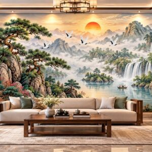 Tranh phong cảnh sơn thủy tùng hạc dán tường phòng khách th71020265